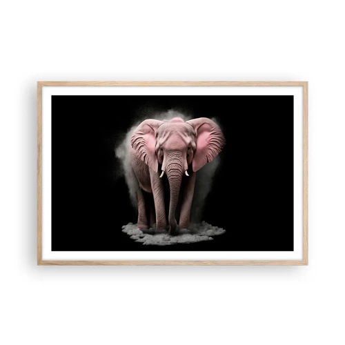 Plakat i ramme af lyst egetræ - Tænk ikke på en lyserød elefant! - 91x61 cm