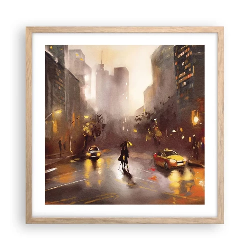 Plakat i ramme af lyst egetræ - Til New Yorks lys - 50x50 cm