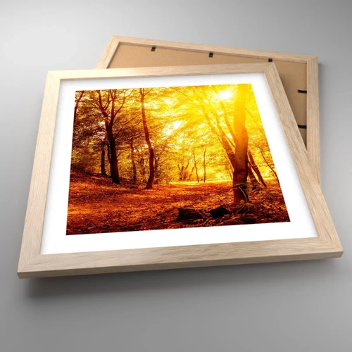 Plakat i ramme af lyst egetræ - Til den gyldne lysning - 30x30 cm