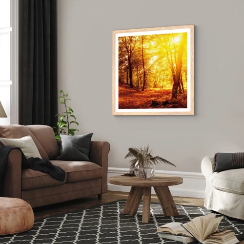 Plakat i ramme af lyst egetræ - Til den gyldne lysning - 50x50 cm