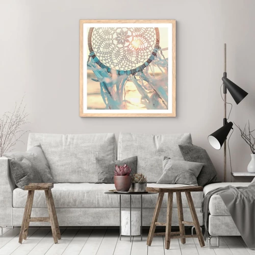 Plakat i ramme af lyst egetræ - Totem med blonder - 60x60 cm