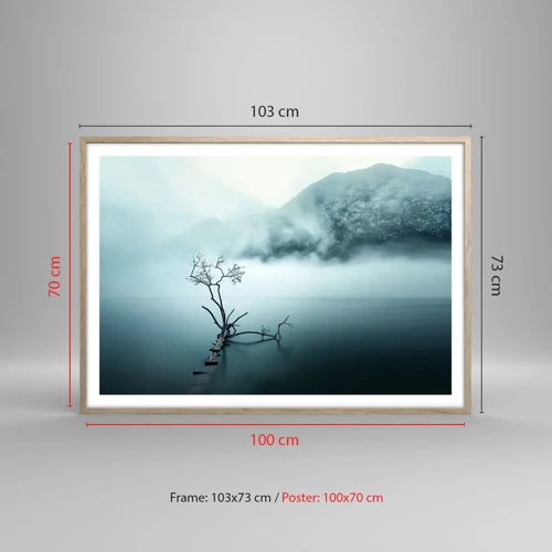 Plakat i ramme af lyst egetræ - Ud af vand og tåge - 100x70 cm