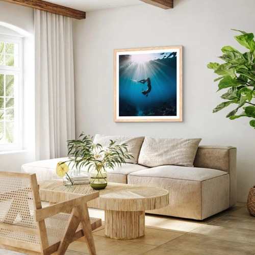 Plakat i ramme af lyst egetræ - Undervandsdans - 30x30 cm