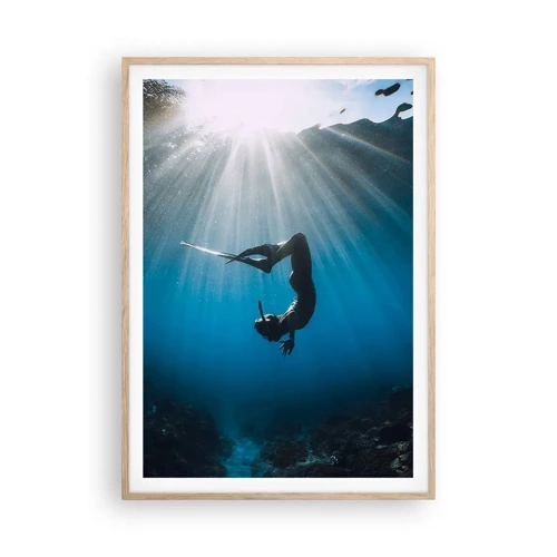 Plakat i ramme af lyst egetræ - Undervandsdans - 70x100 cm