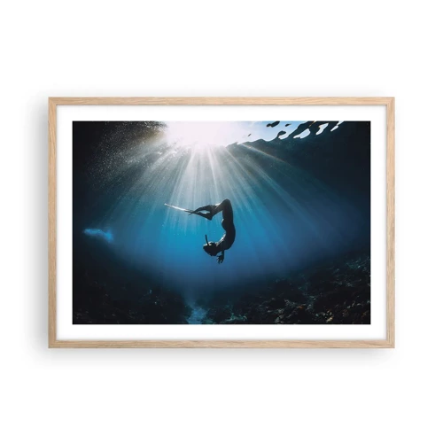 Plakat i ramme af lyst egetræ - Undervandsdans - 70x50 cm