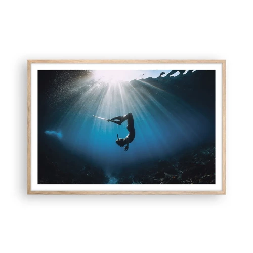 Plakat i ramme af lyst egetræ - Undervandsdans - 91x61 cm