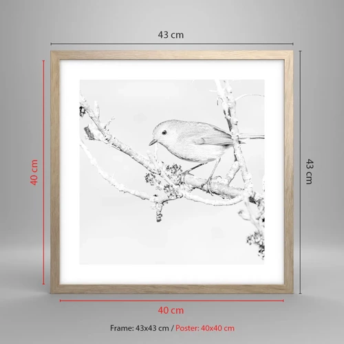 Plakat i ramme af lyst egetræ - Vintermorgen - 40x40 cm