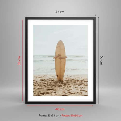 Plakat i sort ramme - Af kærlighed til bølgerne - 40x50 cm