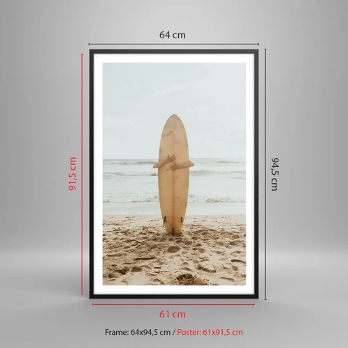Plakat i sort ramme - Af kærlighed til bølgerne - 61x91 cm