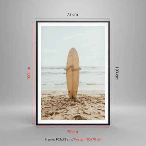 Plakat i sort ramme - Af kærlighed til bølgerne - 70x100 cm