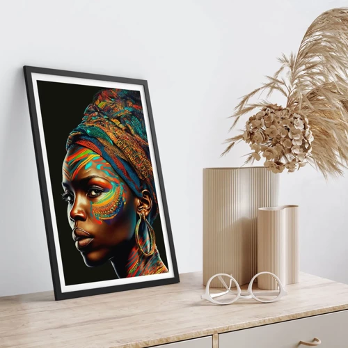 Plakat i sort ramme - Afrikansk dronning - 50x70 cm