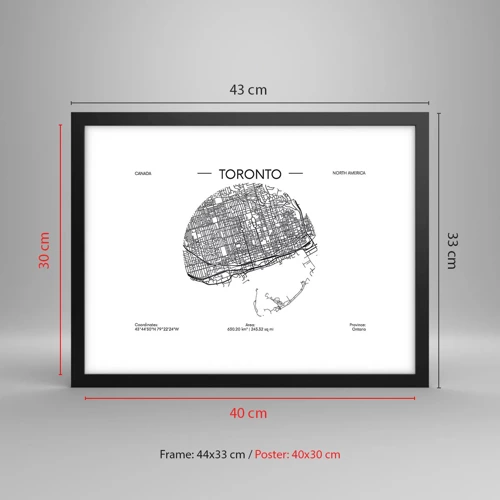 Plakat i sort ramme - Anatomi af Toronto - 40x30 cm