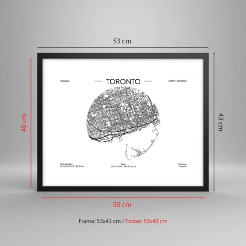 Plakat i sort ramme - Anatomi af Toronto - 50x40 cm