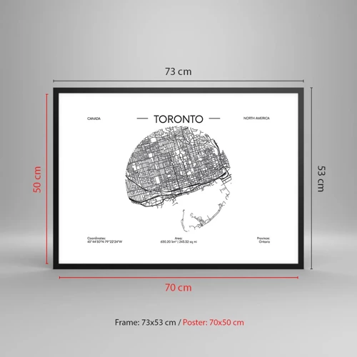 Plakat i sort ramme - Anatomi af Toronto - 70x50 cm