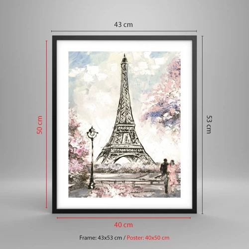 Plakat i sort ramme - April gåtur rundt i Paris - 40x50 cm