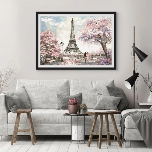 Plakat i sort ramme - April gåtur rundt i Paris - 70x50 cm