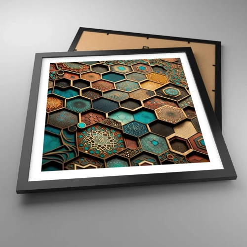 Plakat i sort ramme - Arabiske ornamenter - en variation - 40x40 cm