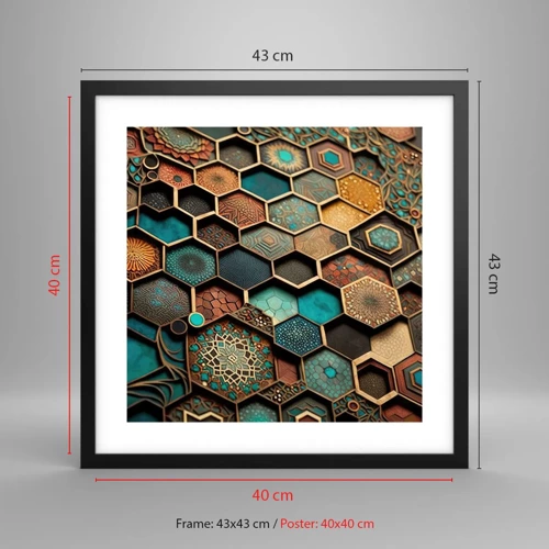 Plakat i sort ramme - Arabiske ornamenter - en variation - 40x40 cm