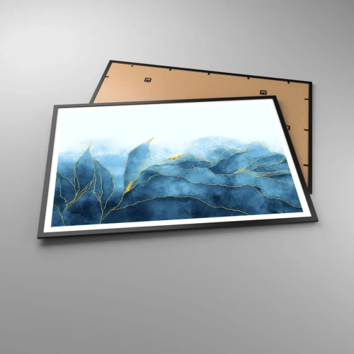 Plakat i sort ramme - Blå i guld - 100x70 cm