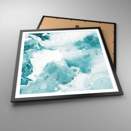 Plakat i sort ramme - Blå oversvømmelsesflader - 60x60 cm