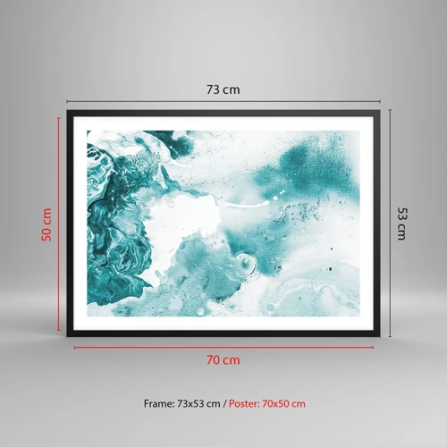 Plakat i sort ramme - Blå oversvømmelsesflader - 70x50 cm