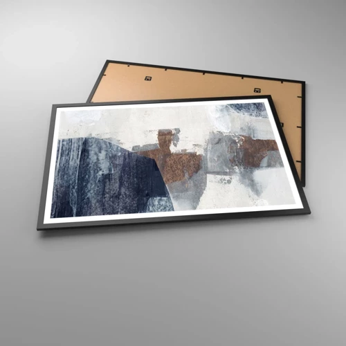 Plakat i sort ramme - Blåbrune former - 91x61 cm