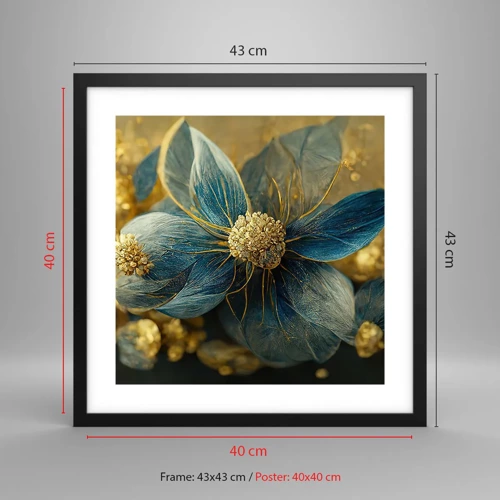 Plakat i sort ramme - Blomstre med guld - 40x40 cm