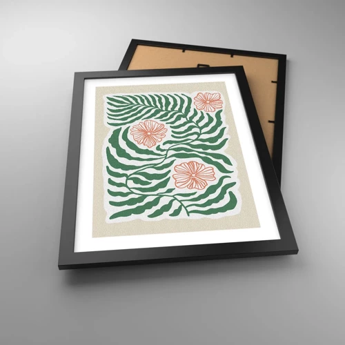 Plakat i sort ramme - Blomstrede i grønt - 30x40 cm