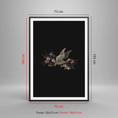 Plakat i sort ramme - Eksotisk broderet fugl - 70x100 cm