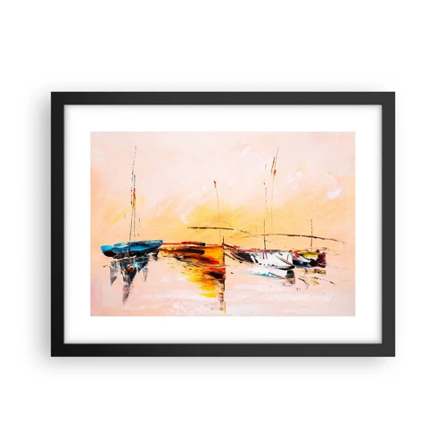 Plakat i sort ramme - En aften i havnen - 40x30 cm