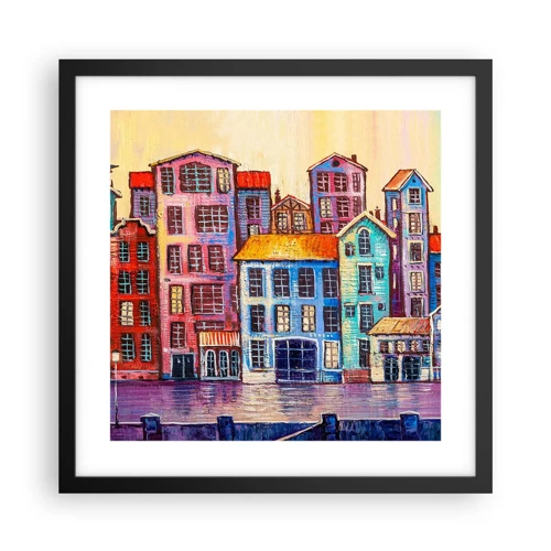 Plakat i sort ramme - En by som et eventyr - 40x40 cm