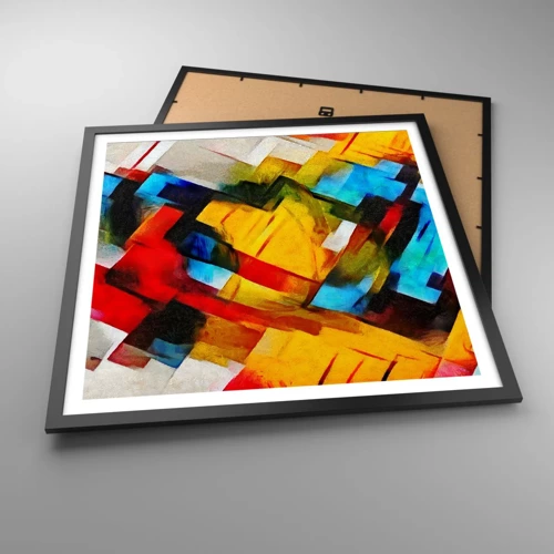 Plakat i sort ramme - Flerfarvet lagdeling - 60x60 cm