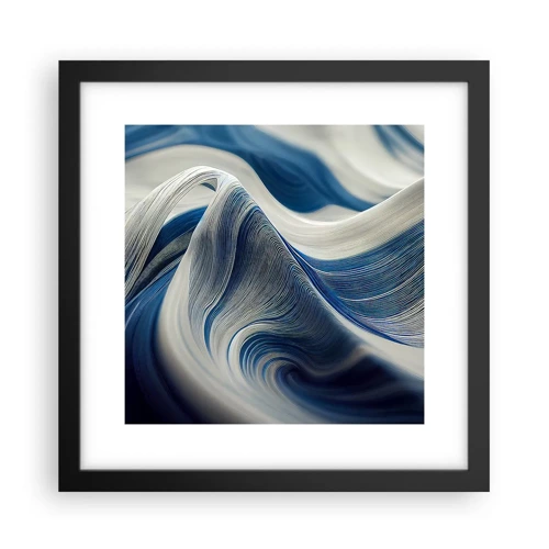 Plakat i sort ramme - Flydende blå og hvide farver - 30x30 cm