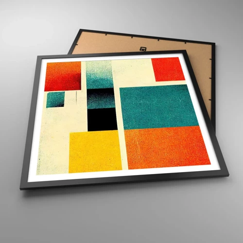 Plakat i sort ramme - Geometrisk abstraktion - god energi - 60x60 cm