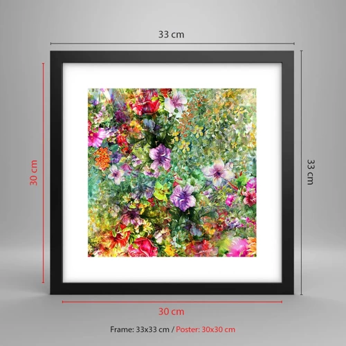 Plakat i sort ramme - Ind i blomsterne ved fortabelse - 30x30 cm