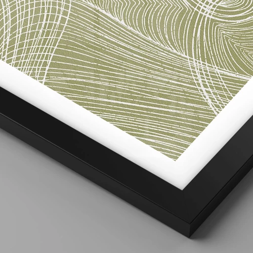 Plakat i sort ramme - Indviklet abstraktion i hvidt - 100x70 cm