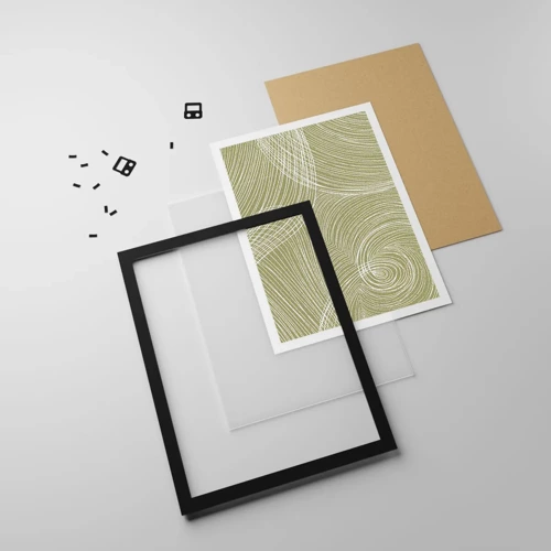 Plakat i sort ramme - Indviklet abstraktion i hvidt - 30x40 cm