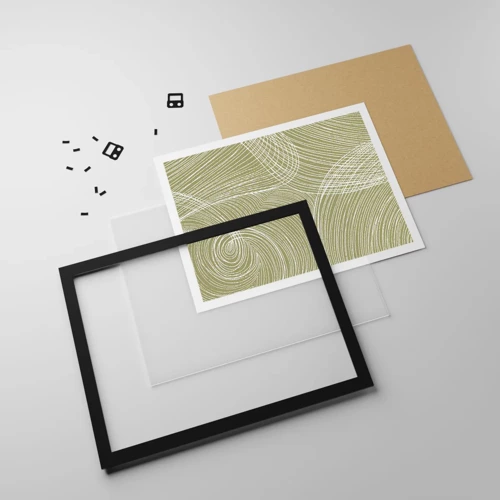 Plakat i sort ramme - Indviklet abstraktion i hvidt - 50x40 cm