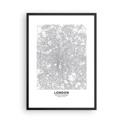 Plakat i sort ramme - Kort over Londons labyrint - 50x70 cm