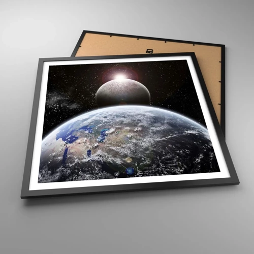 Plakat i sort ramme - Kosmisk landskab - solopgang - 60x60 cm