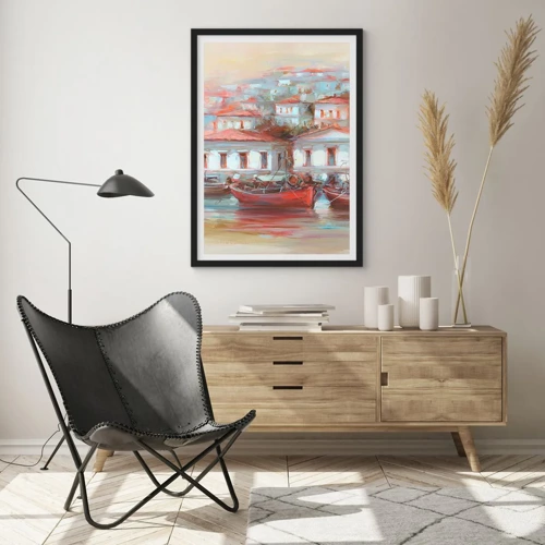 Plakat i sort ramme - Lykkelig by - 30x40 cm