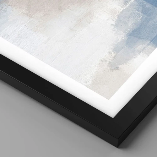 Plakat i sort ramme - Lyserød abstraktion bag et slør af blåt - 50x50 cm