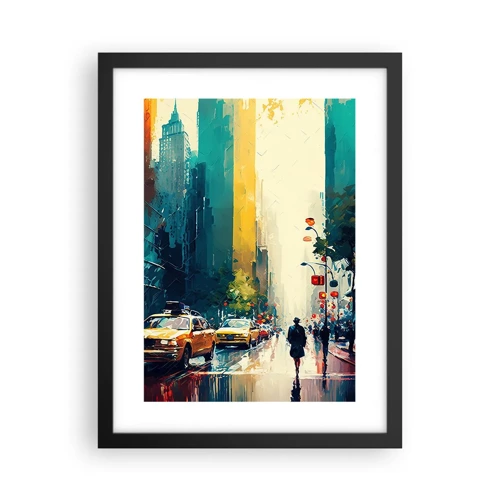 Plakat i sort ramme - New York - her er selv regnen farverig - 30x40 cm