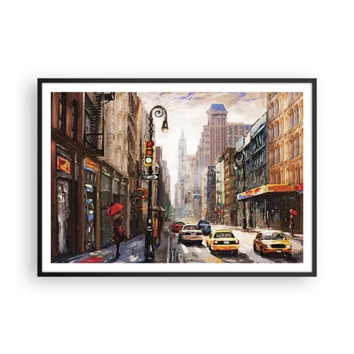 Plakat i sort ramme - New York - også farverig i regnvejr - 100x70 cm