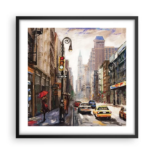 Plakat i sort ramme - New York - også farverig i regnvejr - 50x50 cm