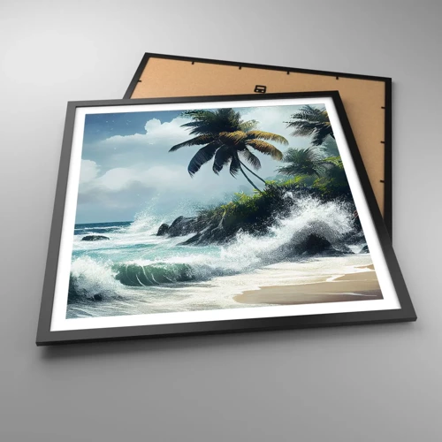 Plakat i sort ramme - På en tropisk strand - 60x60 cm