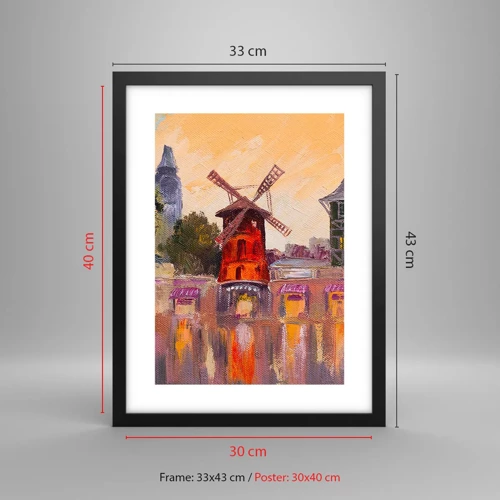 Plakat i sort ramme - Parisiske ikoner - Moulin Rouge - 30x40 cm