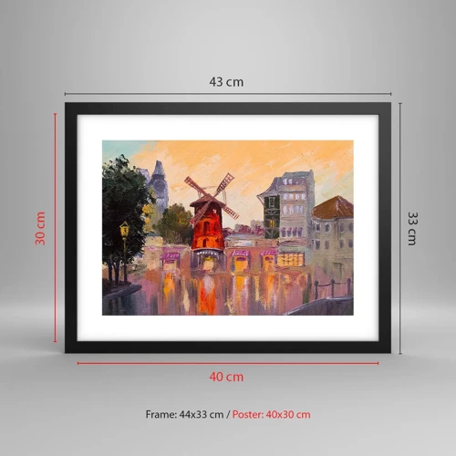 Plakat i sort ramme - Parisiske ikoner - Moulin Rouge - 40x30 cm
