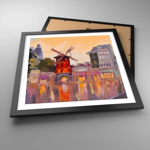 Plakat i sort ramme - Parisiske ikoner - Moulin Rouge - 40x40 cm