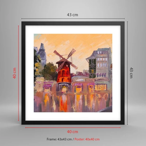 Plakat i sort ramme - Parisiske ikoner - Moulin Rouge - 40x40 cm